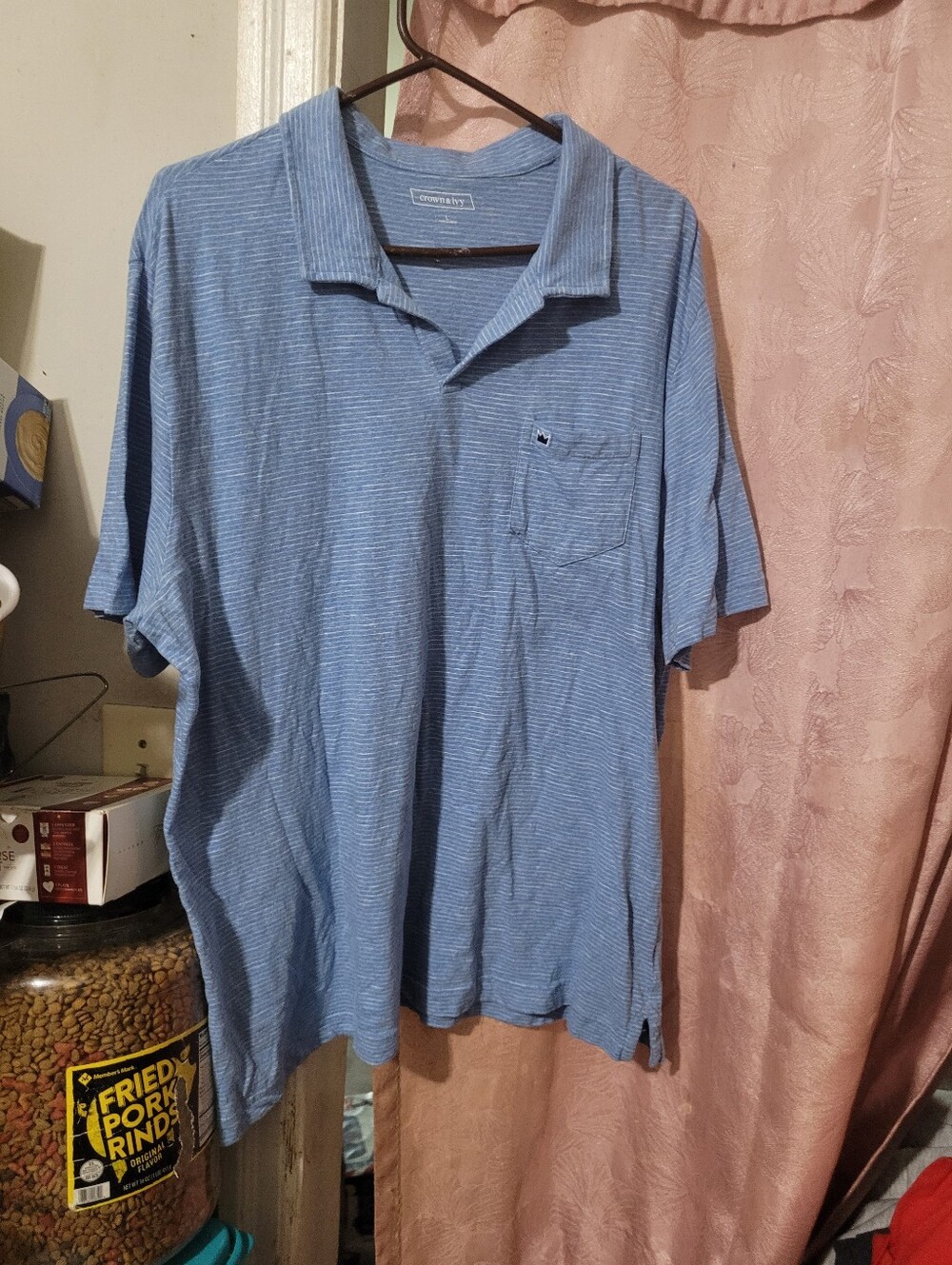 Crown & Ivy  Light Blue Striped Short-Sleeve Polo